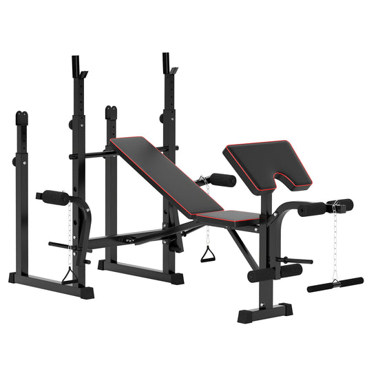 SPORTNOW Folding Weight Bench with Two Barbell Racks, Leg Curl Machine, Preacher Curl Bench, Black