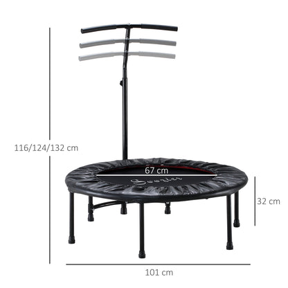 HOMCOM 40'' Fitness Trampoline with Adjustable Handle, Rebounder Trampoline Mini Jumper for Indoor Exercise Workout, Support Up to 100kg, Black