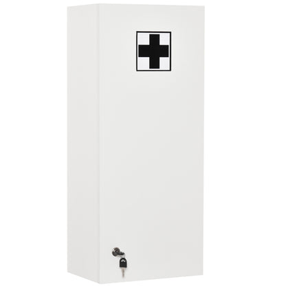 kleankin Wall Mounted Medicine Cabinet, First Aid Cabinet with Adjustable Shelves, Lockable with 2 Keys, White