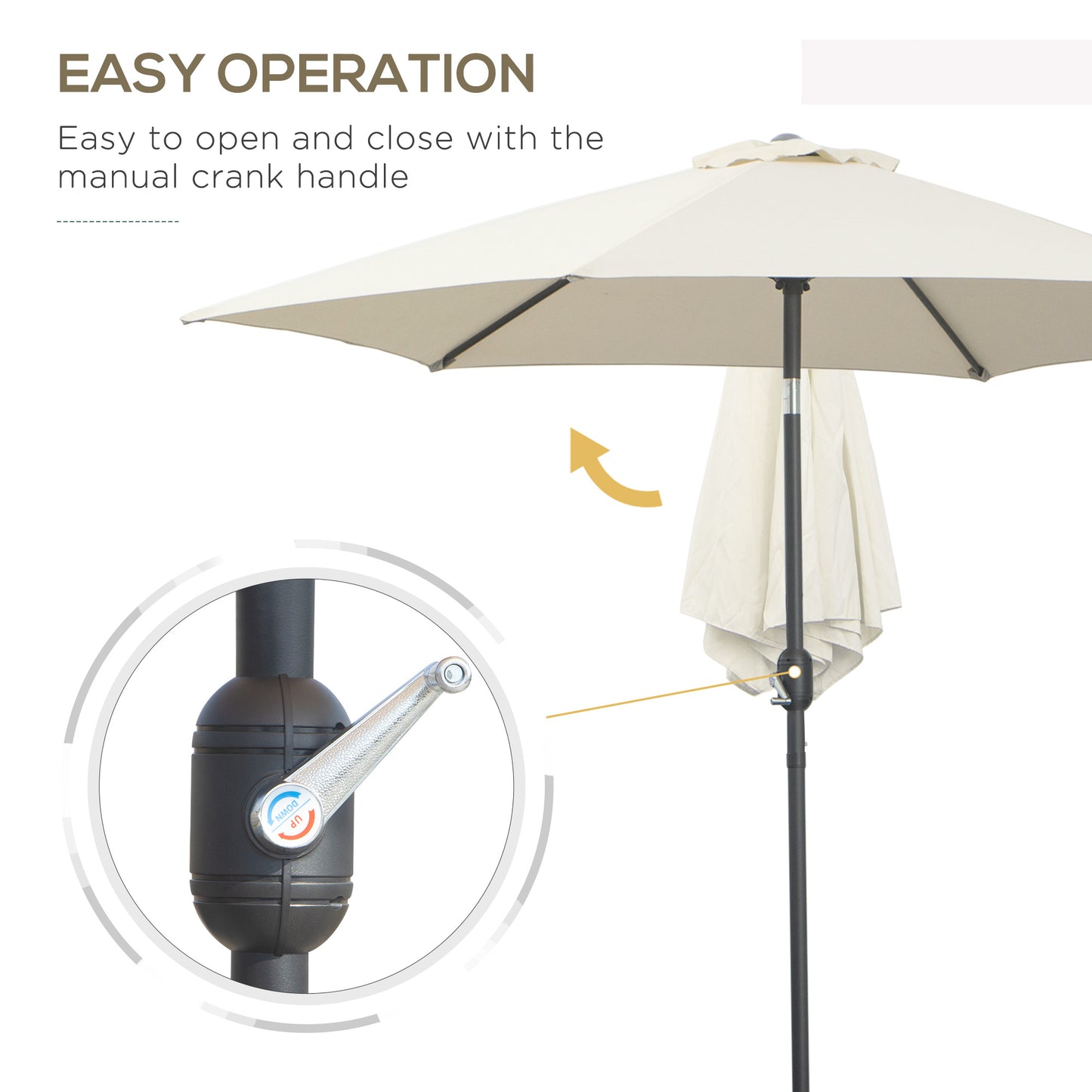 Outsunny2.6M Parasol ogrodowy z pochylanym i korbowym uchwytem, ​​zewnętrzny parasol przeciwsłoneczny z aluminiową ramą, kremowo-biały