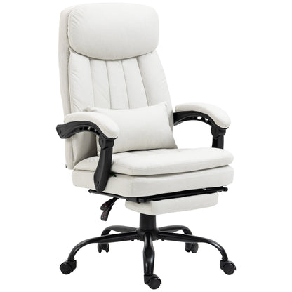 Vinsetto Office Chair, Ergonomic Desk Chair with 6-Point Vibration Massage and Lumbar Heating, Computer Chair with Lumbar Support Pillow, 155¡ Reclining Back and Footrest, Cream White