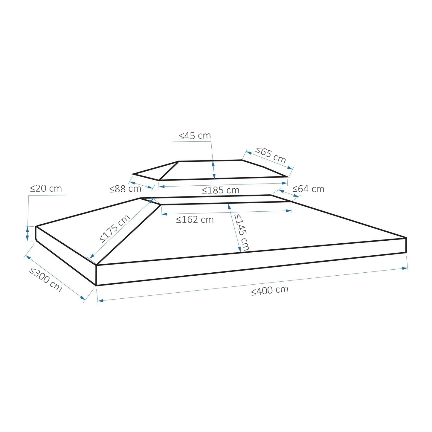 Outsunny 3x4m Gazebo Replacement Roof Canopy, 2 Tier Top UV Cover Garden Patio Awning Shelters, Deep Grey (TOP ONLY)