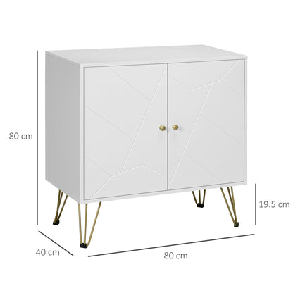 Storage Cabinet with Golden Tone Legs & Adjustable Shelves - White