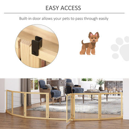 PawHut Wooden Pet Gate, Freestanding Dog Safety Barrier with Two Support Feet - Natural Tone