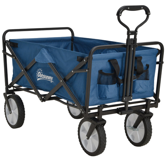 Outsunny 90L Festival Trolley on Wheels, Folding Camping Trolley Cart with Adjustable Handle, Portable for Outdoor, Garden, Shopping, Fishing, Navy Blue