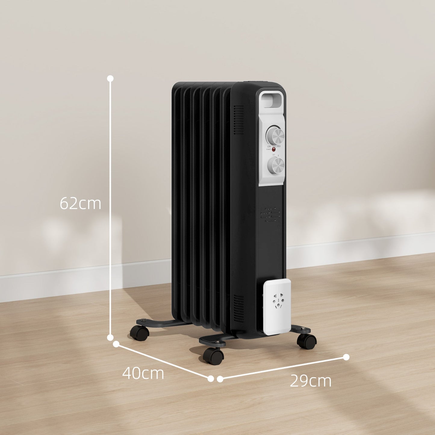 HOMCOM 1.5kW Seven Fin Oil-Filled Radiator - Black