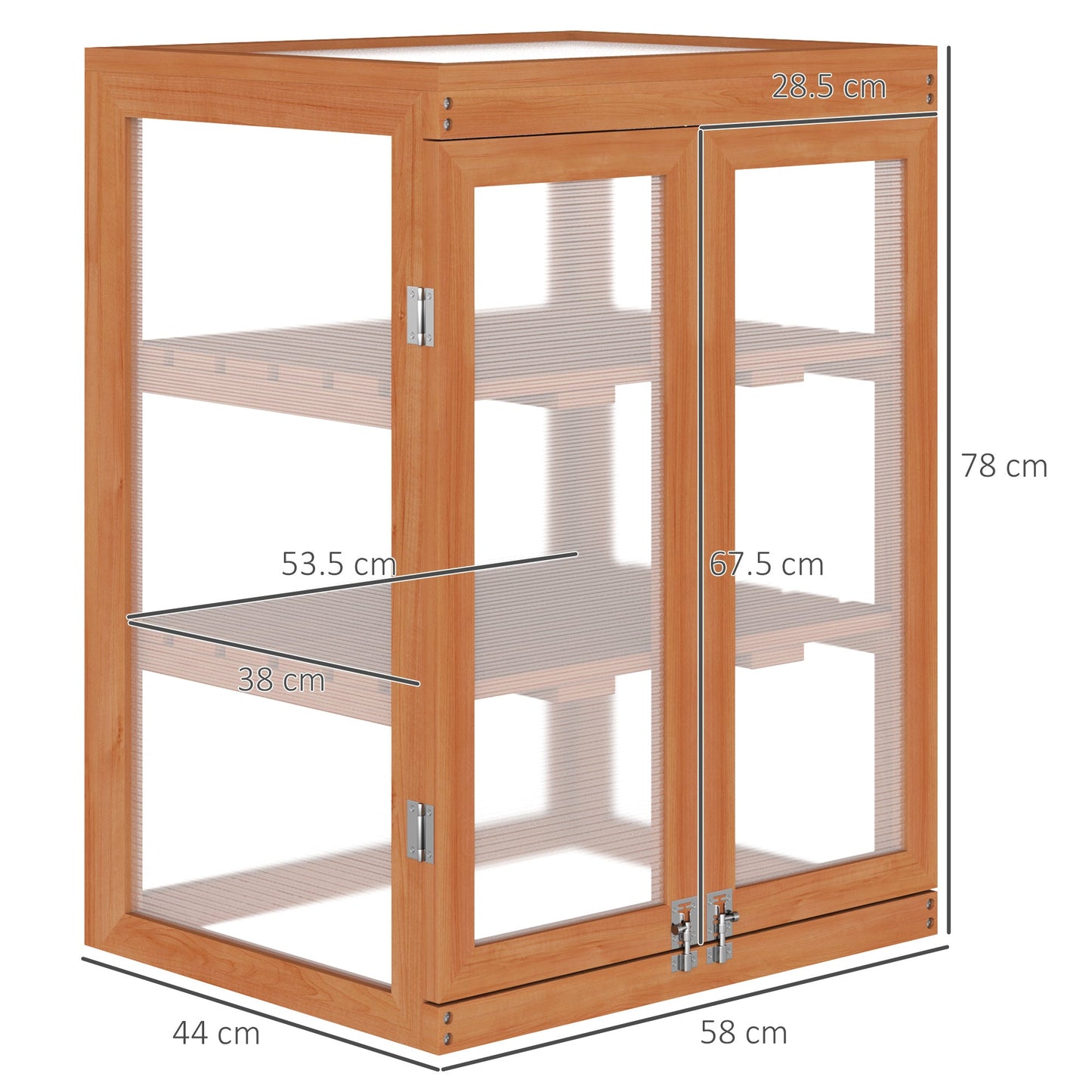 Outsunny 3-tier Wood Greenhouse Garden Polycarbonate Cold Frame Balcony Grow House w/ Storage Shelf for Plants, Flowers, Orange