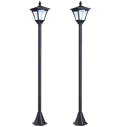 Outsunny Set of 2 Outdoor Garden Solar Post Lamp Sensor Dimmable LED Lantern Bollard IP44 Energy-saving 1.2M Tall, Black