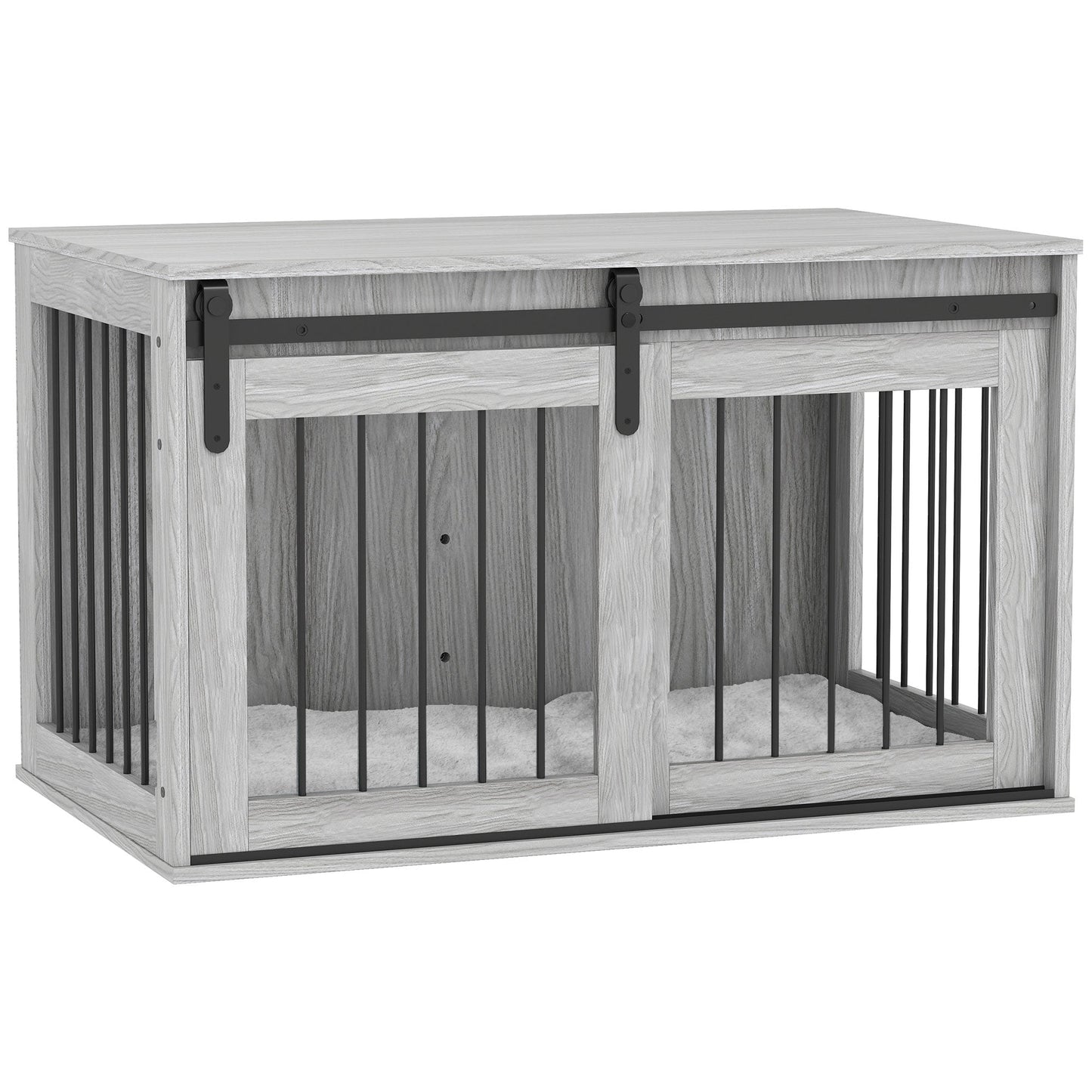 PawHut 98cm Dog Crate Furniture with Removable Cushion for Large Dogs - Grey