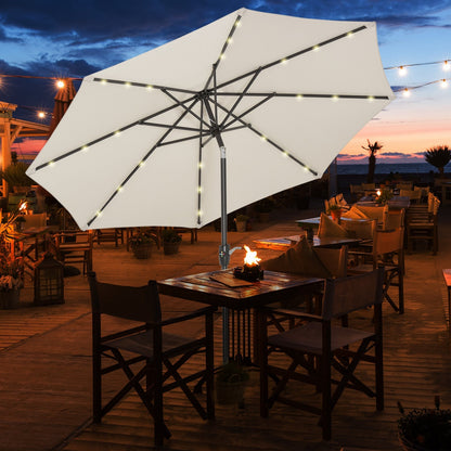 Outsunny Garden 24 LED Light Parasol Outdoor Tilt Sun Umbrella Patio Club Party Event Manual Sun Shade w/ Hand Crank Off-white