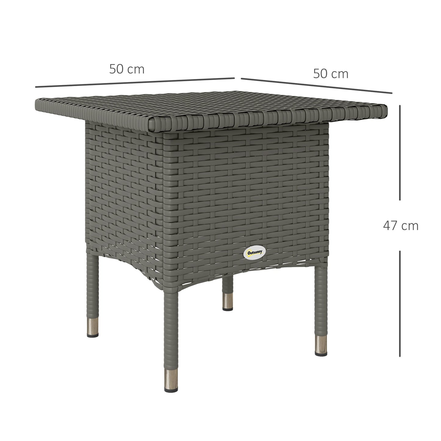 Outsunny Rattan Side Table, Outdoor Coffee Table with Plastic Board Under the Full Woven Table Top for Patio, Garden, Balcony, Grey