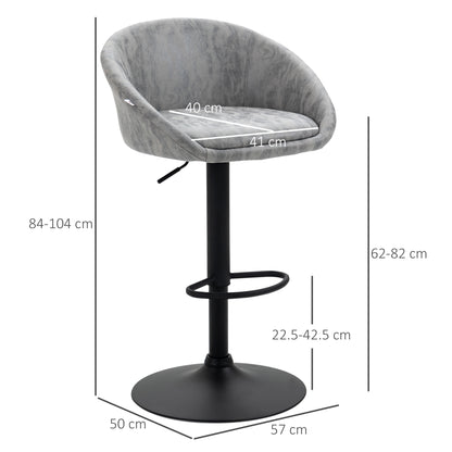HOMCOM Modern Bar Stools Set of 2, Height Adjustable Swivel Barstools, PU Leather Upholstered Bar Chair with Backrest, Armrests and Footrest for Breakfast Bar, Counter, Kitchen, Light Grey