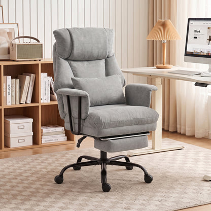 HOMCOM Office Chair, 180kg Heavy Duty Linen Computer Desk Chair with Lumbar Support, Wide Seat, Spring Cushion, Grey