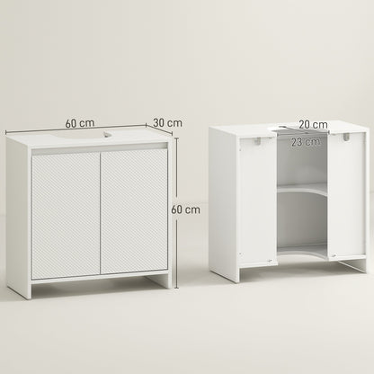 HOMCOM Under Sink Bathroom Cabinet, Freestanding Under Sink Cabinet with 2 Doors and Shelf for Basin without or with Pedestal, White