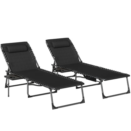 Outsunny Five-Position Reclining Sun Loungers Set of 2 - Black