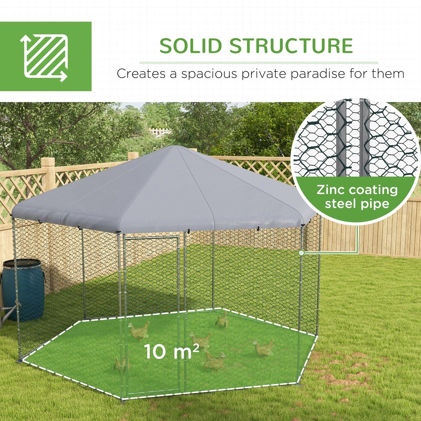 PawHut 4 x 3.5 x 2.6m Chicken Coop for 10-15 Chickens, Hens, Rabbits, Ducks, Outdoor Garden Chicken Run