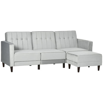 HOMCOM 3 Seater Sofa Bed with Portable Footstool, Light Grey