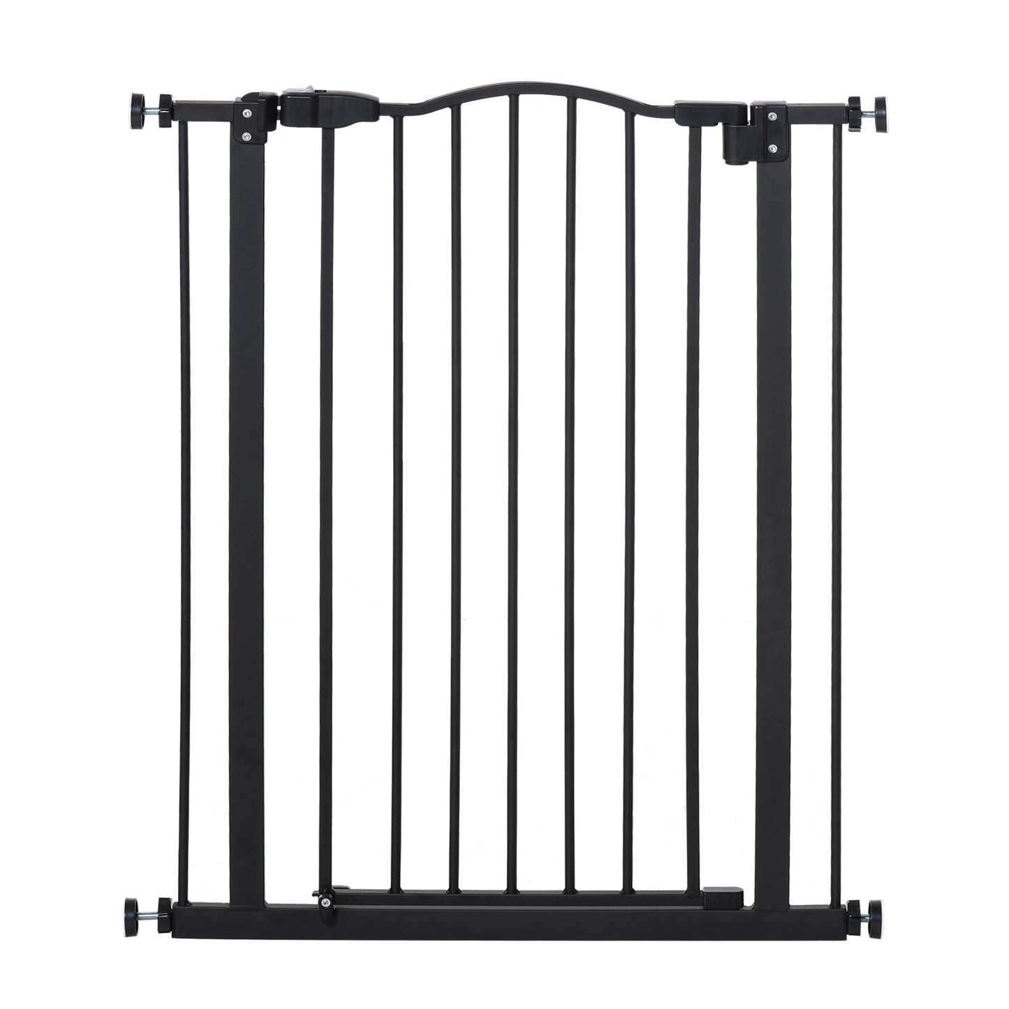 PawHut 74-84cm Adjustable Metal Pet Baby Gate Safety Barrier w/ Auto-Close Door Double Locking Easy-Open Doors Stairs Home Frames Black