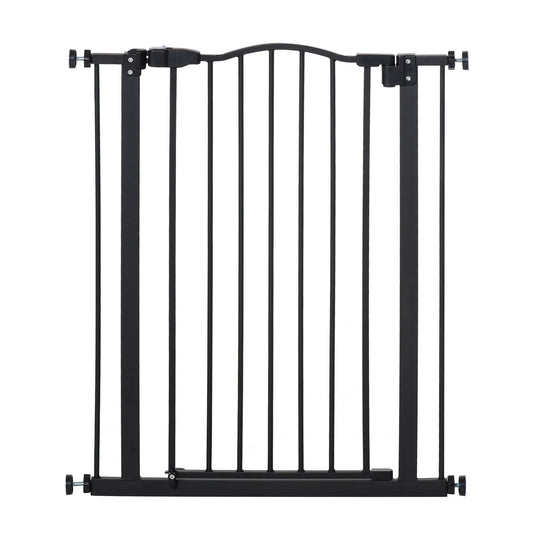 PawHut 74-84cm Adjustable Metal Pet Baby Gate Safety Barrier w/ Auto-Close Door Double Locking Easy-Open Doors Stairs Home Frames Black