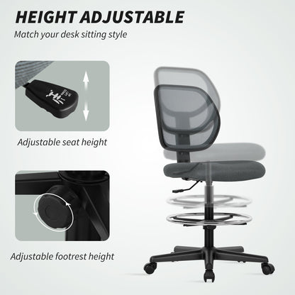 Vinsetto Ergonomic Mesh Standing Desk Chair with Adjustable Footrest Ring and Seat Height Charcoal Grey