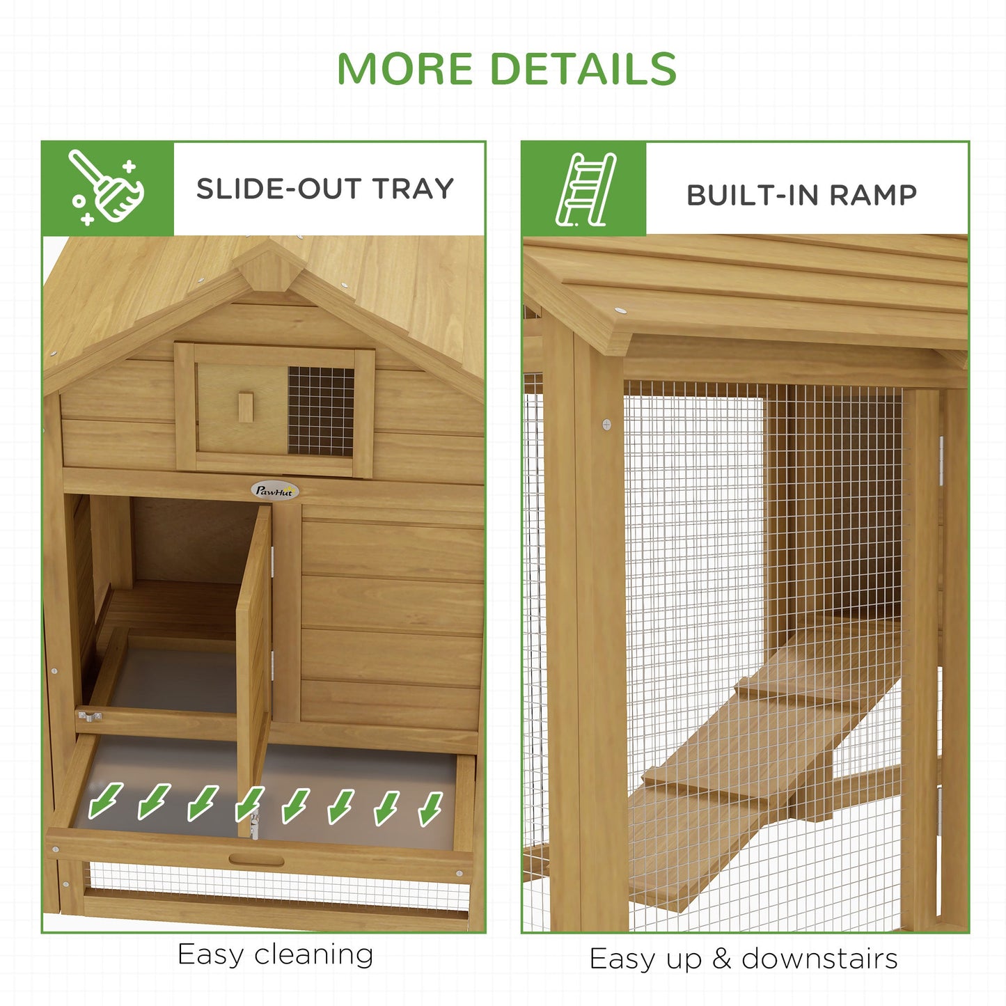 PawHut Small Chicken Coop with Run Hen House Poultry Coops Cages Nesting Box Wood 150.5 x 54 x 87cm