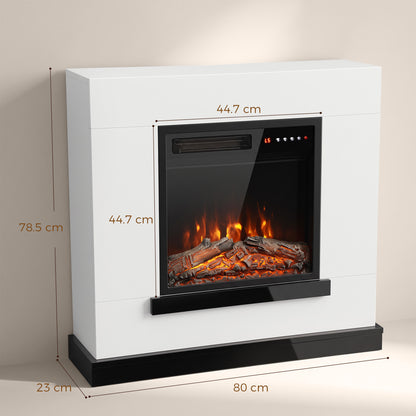 HOMCOM Freestanding Electric Fireplace Suite, Electric Fire and Surround, Adjustable Flame Effect, Remote, Timer, 900W/1800W