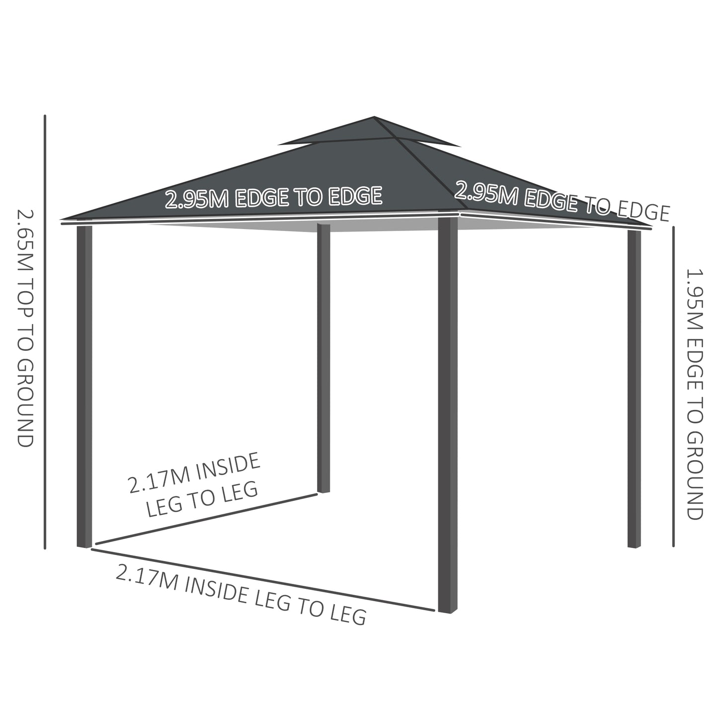 Outsunny 3 x 3 m Altana ogrodowa Podwójny dach Namiot tarasowy Namiot weselny i imprezowy z baldachimem i ścianami bocznymi (ciemnoszary)