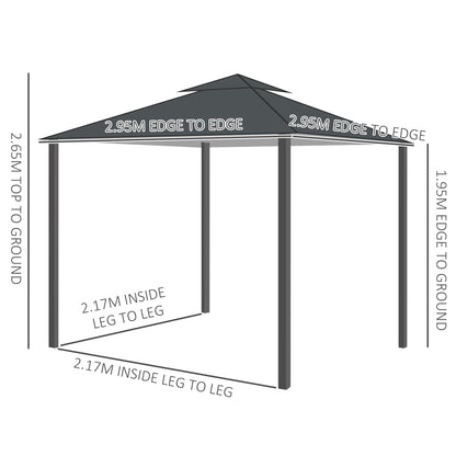Outsunny 3 x 3 m Altana ogrodowa Podwójny dach Namiot tarasowy Namiot weselny i imprezowy z baldachimem i ścianami bocznymi (ciemnoszary)