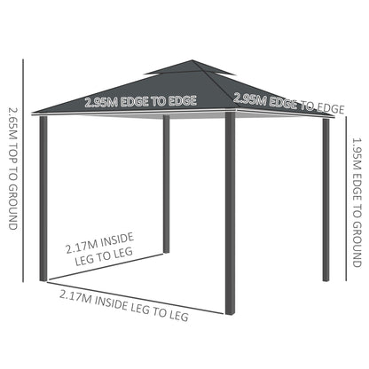 Outsunny 3 x 3 m Garden Gazebo Double√Ç Roof Marquee Patio Wedding Party Tent Canopy Shelter with Sidewalls, (Dark Grey)