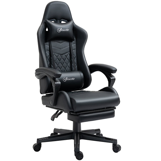Vinsetto Computer Gaming Chair with Footrest, Video Gaming Chair for Adults with 130 Reclining Back, Desk Chair with Lumbar Support and Adjustable Height, Black