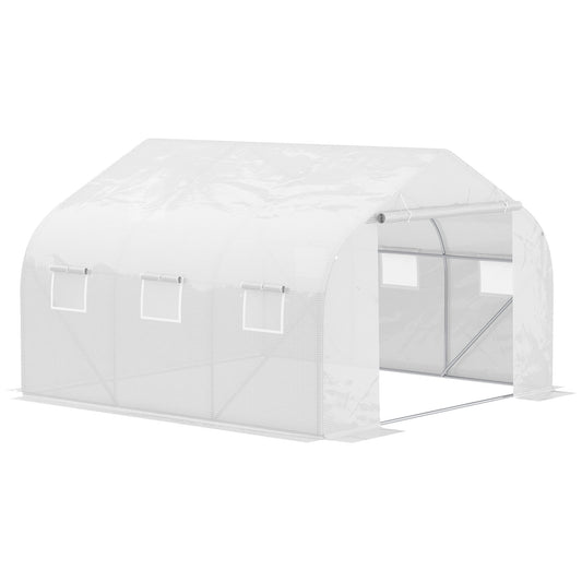 Outsunny Walk-In Polytunnel Greenhouse Warm House Garden Tunnel Shelter Plant Shed with Door and Windows, ocynkowana rama stalowa, 3,5 x 3 x 2 m, biały