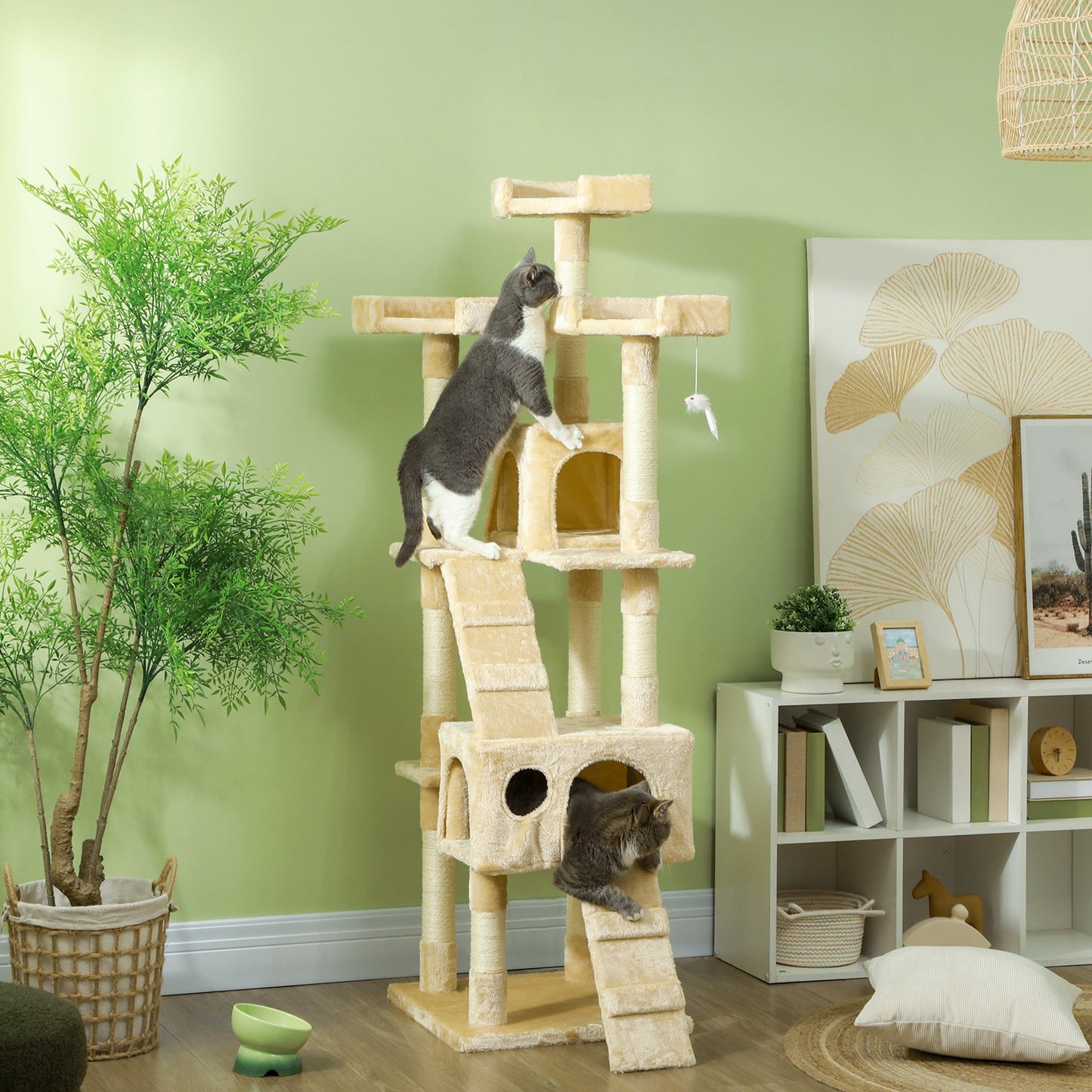 PawHut Cat Tree Scratching House, Activity Play Centre