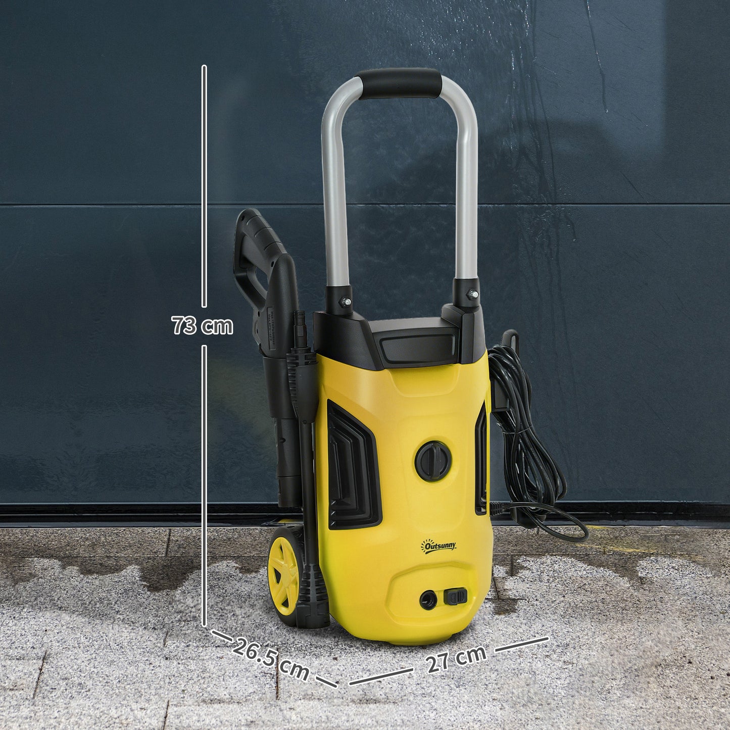 Outsunny 1800W High√Ç Pressure√Ç Washer, 150 Bar Pressure, 420 L/h Flow, Portable Power Washer Jet Wash Cleaner with Adjustable Nozzle, 6M Hose, Steel Handle for Home Patio Car Driveway, Yellow