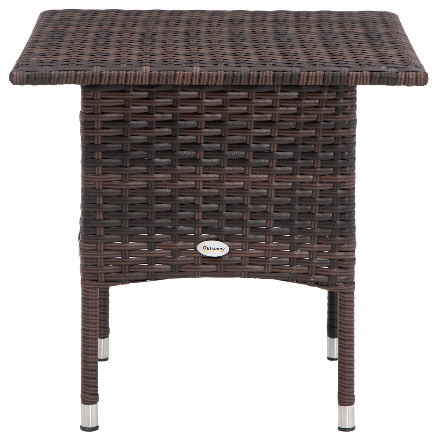 Outsunny Outdoor Rattan Side Table Coffee Table with Plastic Board, Full Woven Table Top for Patio, Garden, Balcony, Mixed Brown