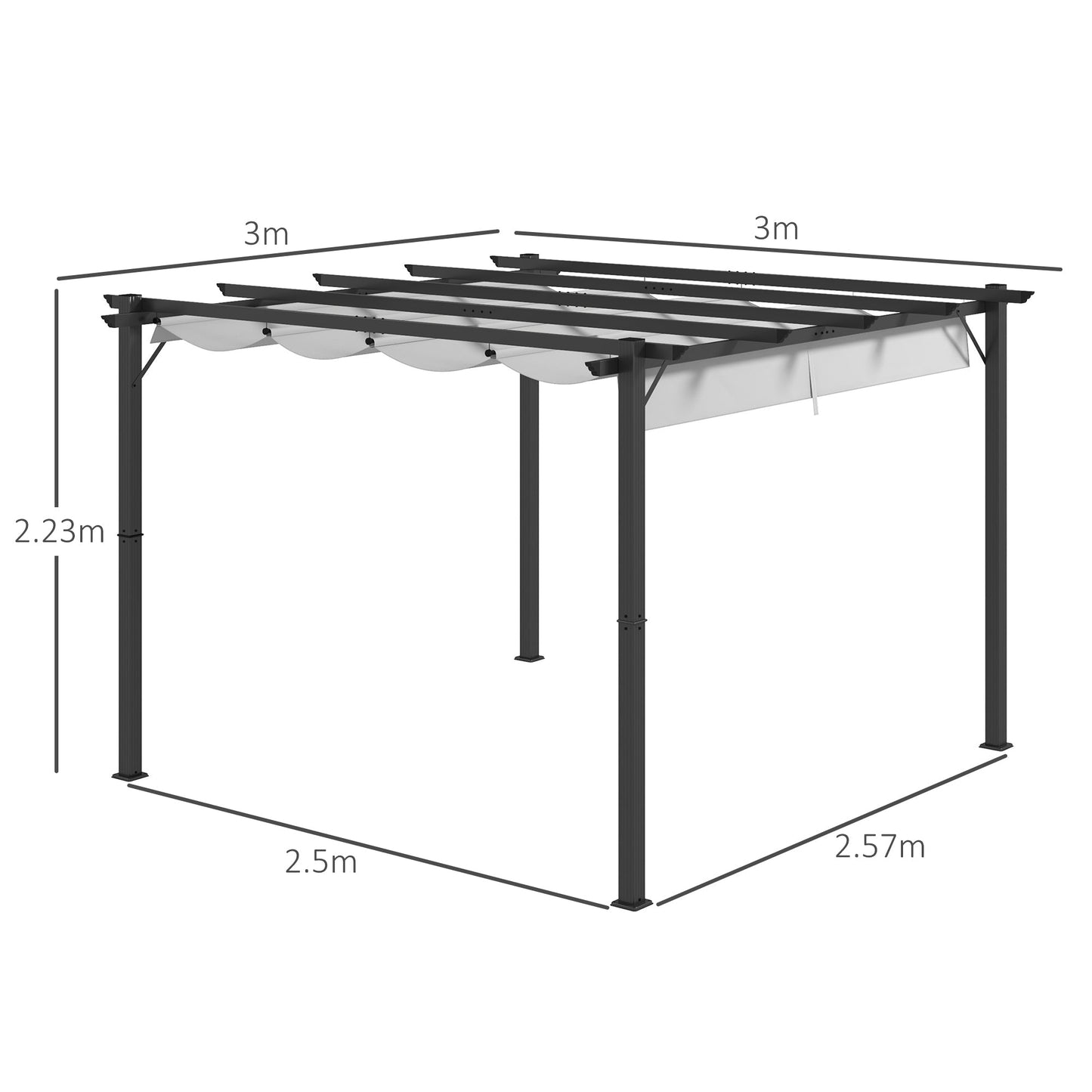 Outsunny 3 x 3(m) Aluminium Pergola Canopy Gazebo Awning Outdoor Garden Sun Shade Shelter Marquee Party BBQ, Light Grey