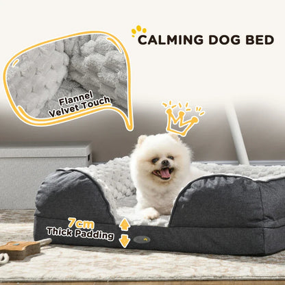 PawHut Calming Dog Bed Pet Mattress w/ Removable Cover, Anti-Slip Bottom, for Small Dogs, 70L x 50W x 18Hcm - Charcoal Grey