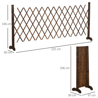 Outsunny Freestanding Garden Fencing, Expanding Fence Trellis, Movable Scissor Grid, Foldable Garden Screen Panel for Patio Lawn Decoration, 225L x 106Hcm, Dark Brown