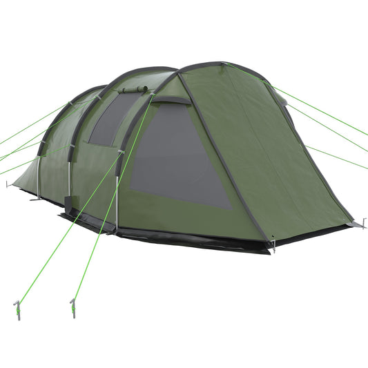 Outsunny Two Room Tunnel Tent Camping Tent for  3-4 Man with Windows, Covers, Carry Bag, for Fishing, Hiking, Sports, Green