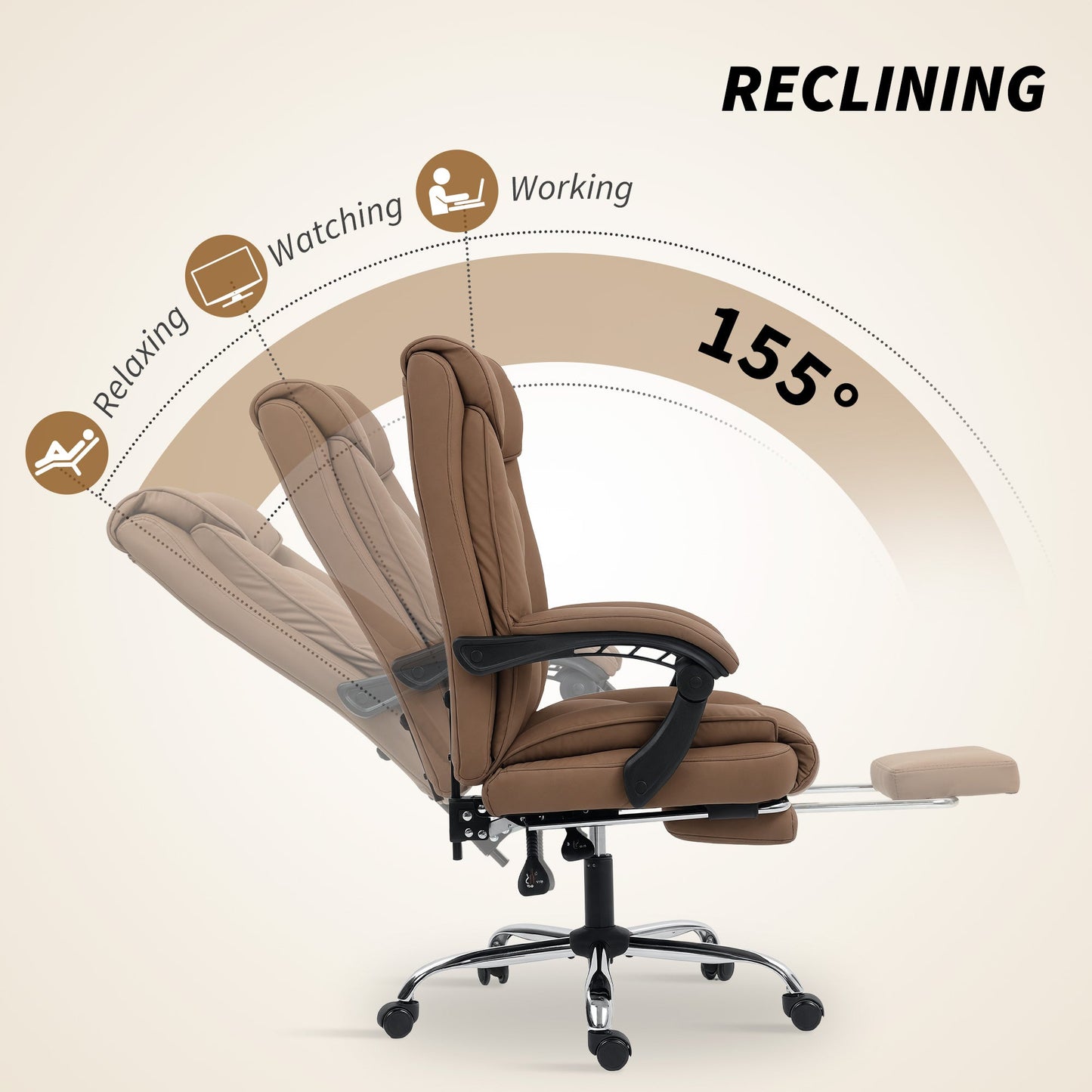 HOMCOM 155Â° Reclining Faux Leather Swivel Office Chair - Brown