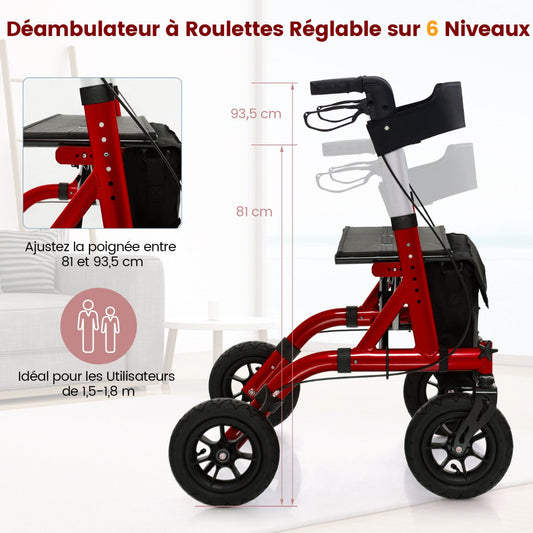 Foldable Rolling Walker with Seat-Red