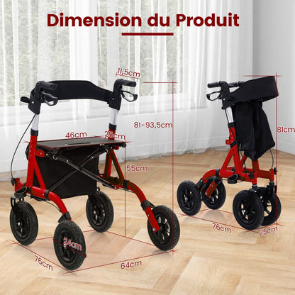 Foldable Rolling Walker with Seat-Red
