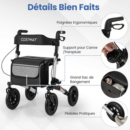 Walker for Seniors with Seat Folding Rollator Walker with Pneumatic Tires-Silver
