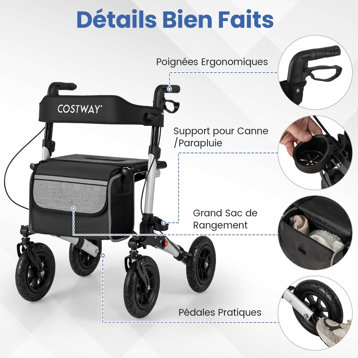 Walker for Seniors with Seat Folding Rollator Walker with Pneumatic Tires-Silver