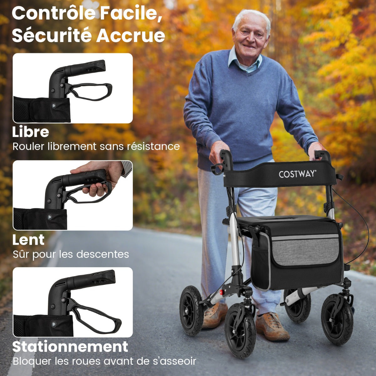 Walker for Seniors with Seat Folding Rollator Walker with Pneumatic Tires-Silver