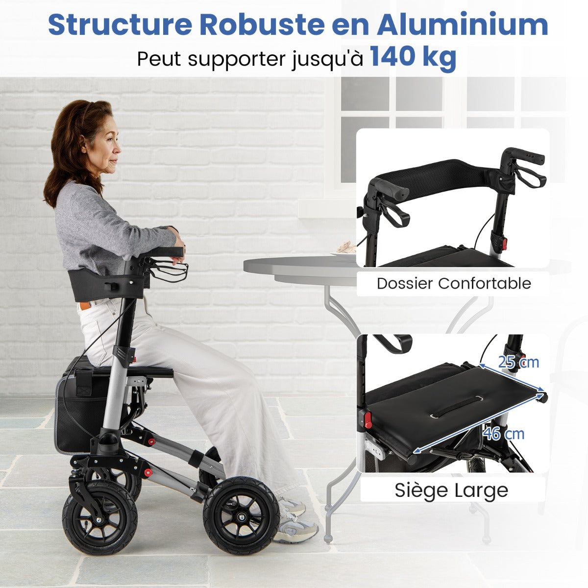 Walker for Seniors with Seat Folding Rollator Walker with Pneumatic Tires-Silver