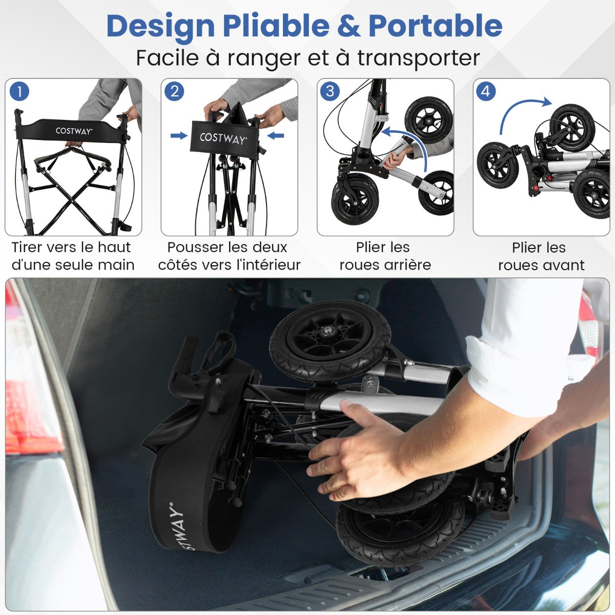 Walker for Seniors with Seat Folding Rollator Walker with Pneumatic Tires-Silver