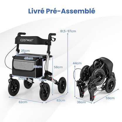 Walker for Seniors with Seat Folding Rollator Walker with Pneumatic Tires-Silver