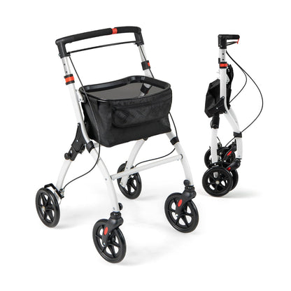 Rollator Walkers Lightweight Foldable Rolling Walker with Tray for Seniors-White