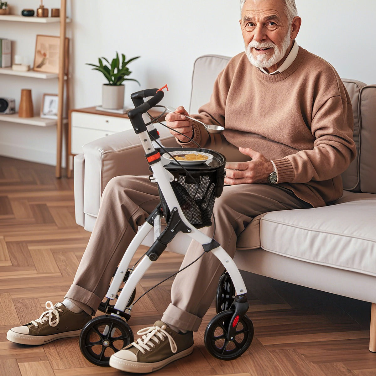 Rollator Walkers Lightweight Foldable Rolling Walker with Tray for Seniors-White