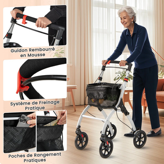Rollator Walkers Lightweight Foldable Rolling Walker with Tray for Seniors-White